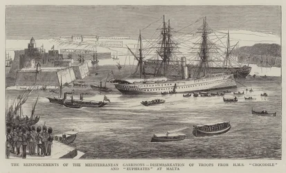 The Reinforcements of the Mediterranean Garrisons, Disembarkation of Troops from HMS Crocodile and Euphrates at Malta