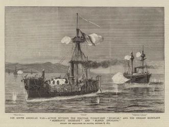 The South American War, Action between Peruvian Turret-Ship Huascar and the Chilian Ironclads Almirante Cochrane and Blanco Encalada