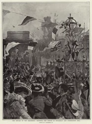 The Return of the Procession, rounding the Corner of Piccadilly and Constitution Hill