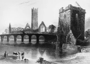 English Landscape Salon of 1843 After Painting by W.H. Bartlett Engraving by J. Cousen