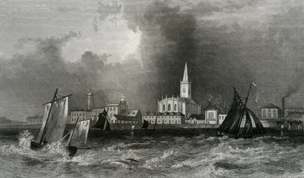 Harwich, from the sea, Essex, engraved by John Rogers, 1832