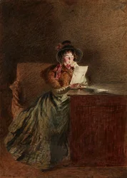 Girl Reading a Letter By Lamplight