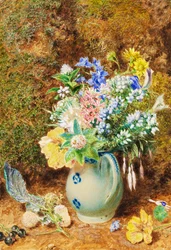 Pale Blue China Jug with Heaths and Small Flowers, c. 1860