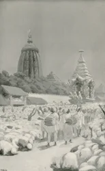 Worshippers Prostrating Themselves Before the Famous Car at the Festival of Jagannath