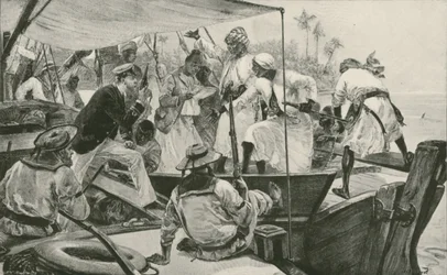 A British Naval Officer Overhauling an Arab Slave Dhow
