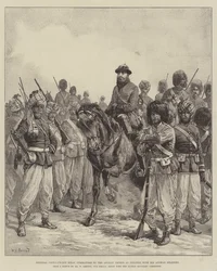 General Ghous-ud-din Khan, Commander of the Afghan Troops at Penjdeh, with His Afghan Soldiers