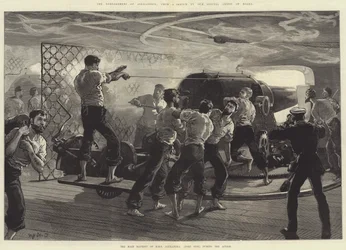The Bombardment of Alexandria, the Main Battery of HMS Alexandra (Port Side) during the Action