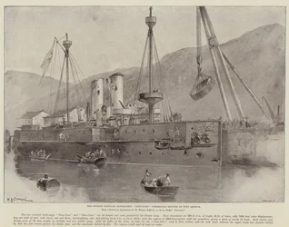 The Chinese Ironclad Battle-Ship Chen-Yuen Undergoing Repairs at Port Arthur