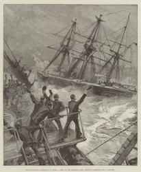 The Disastrous Hurricane in Samoa, Crew of the American Ship Trenton cheering HMS Calliope