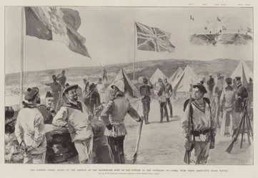 The Eastern Crisis, Scene on the Bastion of the Earthwork Fort of the Powers in the Outskirts of Canea, with their Respective Flags flying