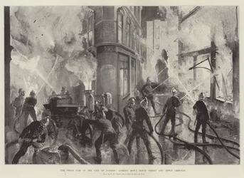 The Great Fire in the City of London, looking down Jewin Street and Jewin Crescent