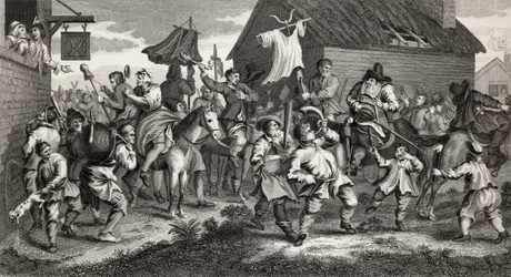 Hudibras Encounters the Skimmington, Engraved by T.E. Nicholson, from 