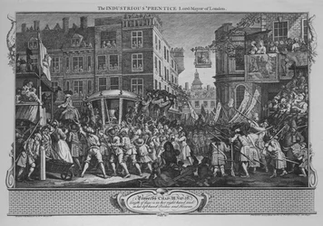 The Industrious Prentice Lord-Mayor of London - Plate 12 from Industry and Idleness, 1747