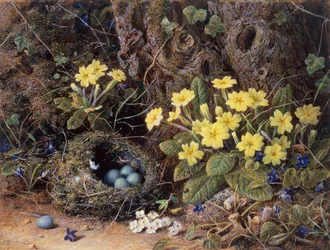 Still Life with a Birds Nest, Primroses and Violets