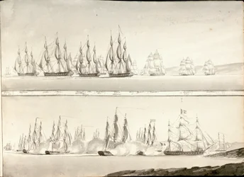 Different modes of painting line of battle ships, early 19th century