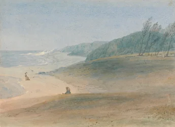 Mauritius - A Child Watching Her Mother Walking Near the Sea, Presumably Mrs. Chamberlayne and One of Her Children