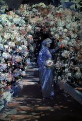 The Bride. A Young Bride Gathers Flowers Under an Arch in a Garden. Painting by William Kennedy (1859-1918 British) Private Collection