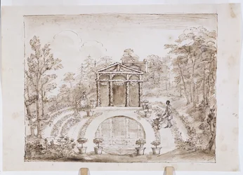 Floral temple and round pool