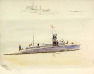 Submarine J.5 and Rough Sketch of Another Fighting Vessel
