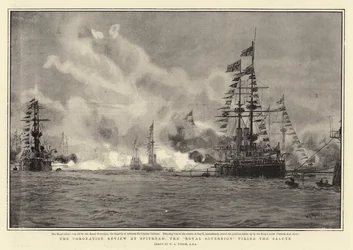 The Coronation Review at Spithead, the Royal Sovereign Firing the Salute