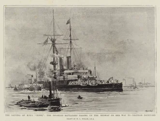 The Salving of HMS Howe, the Disabled Battleship Passing up the Medway on her Way to Chatham Dockyard
