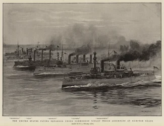 The United States flying Squadron under Commodore Schley which assembled at Hampton Roads
