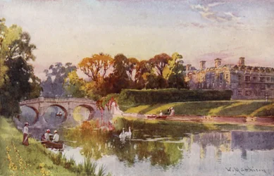 Clare College and Bridge from the Cam, Autumn Evening