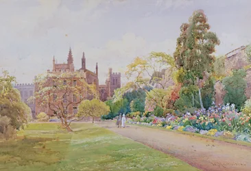 The Long Walk and Flower Border in May - New College, Oxford, c.1918