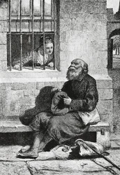 Miss Wardour and beggar Edie Ochiltree, illustration for Antiquary, historical novel by Walter Scott