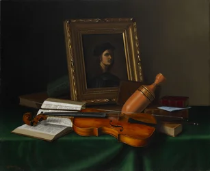 Still Life with Portrait by Raphael