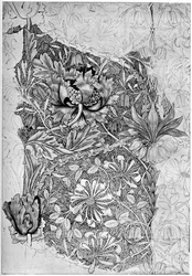 Honeysuckle pattern printed on linen