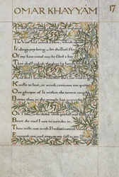 The Rubaiyat of Omar Khayyam; Verses 55 - 57. Calligraphically Written and Decorated by William Morris, with Borders of Foliage and Flowers