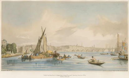 Waterloo Bridge, from the West, with a Boat Race