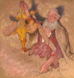 Study of a Man Holding a Cock for Highland Raiders, 1918