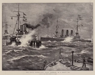 The Naval Manoeuvres, H M S Benbow in a Heavy Sea