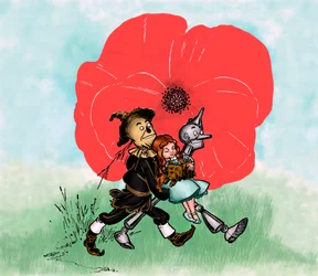 The Wonderful Wizard of Oz - Illustration by William Wallace Denslow - Dorothy and Toto Far from the Deadly Poppies Field by the Scarecrow