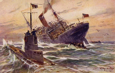 Destruction of a British merchant steamer by a German U-boat, World War I