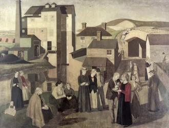 A Scene in a Village Street with Mill-Hands Conversing