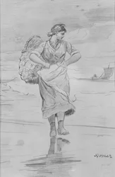A Fisher Girl on Beach, Sketch for Illustration of "The Incoming Tide"