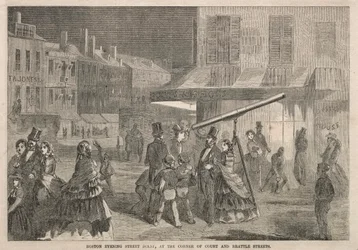 Boston Evening Street Scene, at Corner of Court and Brattle Streets, 1857