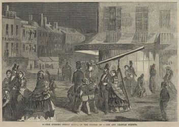 Boston Evening Street Scene, at the Corner of Court and Brattle Streets