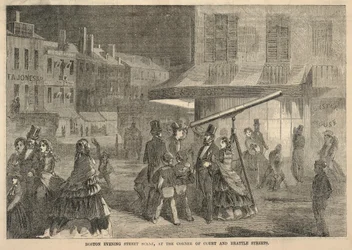 Boston Evening Street Scene, at the Corner of Court and Brattle Streets