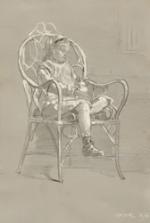Child Seated in a Wicker Chair