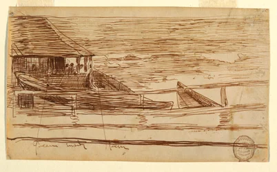 House at a Railing with Beached Dories, Cullercoats, England, 1881