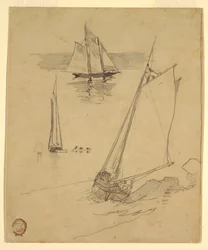 Three Sketches of Schooners, probably 1880