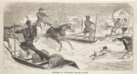 Sleighing in Haymarket Square, Boston