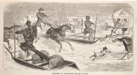 Sleighing in Haymarket Square, Boston