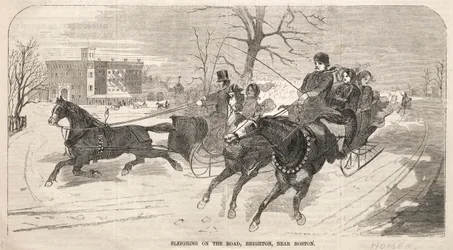 Sleighing on the Road, Brighton, Near Boston