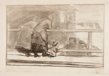 Two Women and a Child at a Rail, Overlooking Beach at Tynemouth