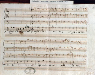 Sheet music page of Querite primum regnum Dei by Mozart to obtain the title of Accademico filarmonico